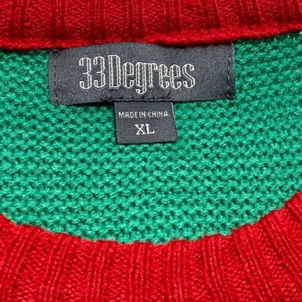 33 Degrees Christmas Sweater Men's XL Multicolor + Giraffe Scarf Beverage Pocket